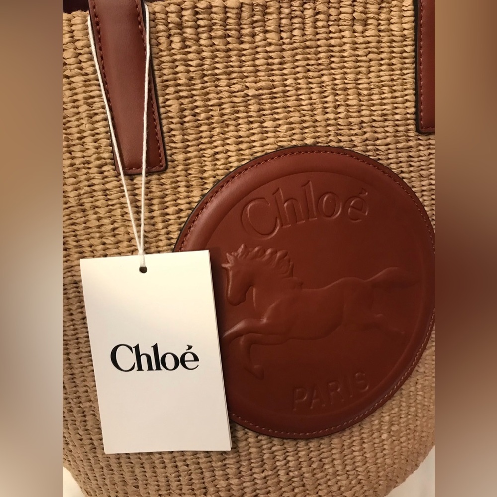 Chloe horse medal raffia straw basket bag - Picture 13 of 16